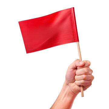 hand holding a red  flag isolated on white background. PNG Transparent file type with high definition quality And vibrant color grading Available.