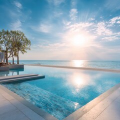 Beautifull luxury swimming pool near beach front, looking sea view and morning time background
