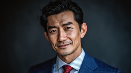 Portrait of a Confident Asian Businessman in a Blue Suit