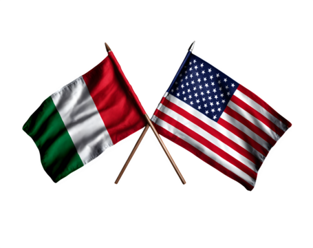 Italy and USA Flags Crossed, isolated on transparent background