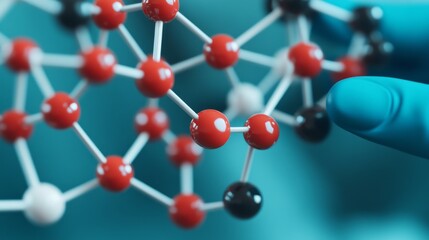 Obraz premium Gloved Hand Holds Atom Model Molecular Structure Concept, Science ,Research