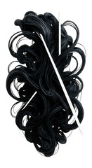 A swirling mass of dark ink trails disrupted by stark, linear white interruptions.
