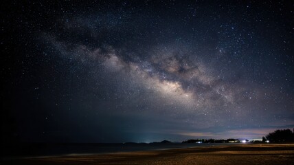 Midnight beach landscape under the milky way with a tranquil atmosphere Generative AI