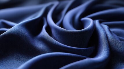 Fototapeta premium Draped navy blue fabric texture, studio shot, soft folds, background blur, textile design