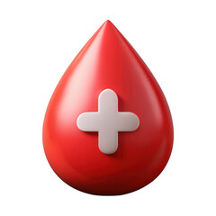 Fototapeta premium 3d rendered red blood drop with white plus symbol isolated on transparent background