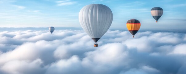 Obraz premium Hot Air Balloons Soaring Above Clouds, Adventure ,Sky