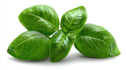 Fototapeta premium Fresh basil leaves, isolated on white background