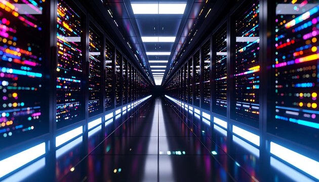 Futuristic server room interior