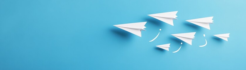 Fototapeta premium Paper Planes on Blue, Flight, Innovation