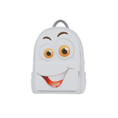White school backpack with smile on transparent background.