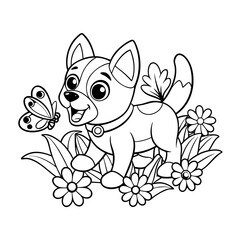 Obraz premium Adorable Puppy Chasing Butterflies in a Garden Coloring Page