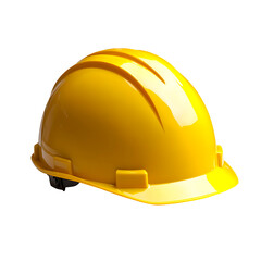 Fototapeta premium Bright yellow construction hard hat for safety and protection isolated on transparent background
