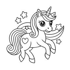 Cheerful Unicorn Prancing with Stars and Hearts Coloring Page