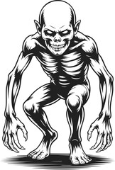 Fototapeta premium Ghoul illustration, vintage style monster figure, skeletal being, eerie creature, haunting figure art, mythical entity, horror art