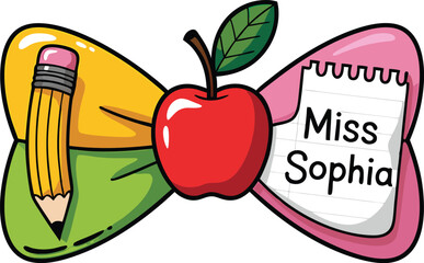 Cute back to school illustration featuring apple pencil and personalized teacher name