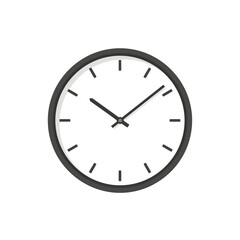 Simple, flat design illustration of a wall clock, showing the time.