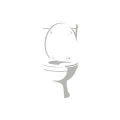 A simple, minimalist illustration of a toilet, with the seat raised, on a white background.