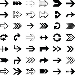 Diverse collection of black and white arrow icons perfect for design and navigation