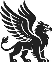 Fototapeta premium Griffin, mythical creature, hybrid being, lion eagle, heraldic symbol, fantasy figure, powerful guardian, winged beast depicted in vintage engraving style