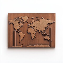 Wooden World Map Art Carved Relief on Walnut Panel, Home decor ,Geography