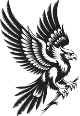 Obraz premium Harpy, mythical creature with wings spread wide, grasping a spear, representing strength and power, ideal for logo design, tattoo art, and poster illustrations