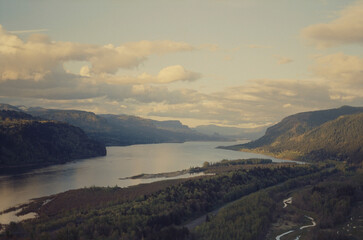 sunset over the mountains and river