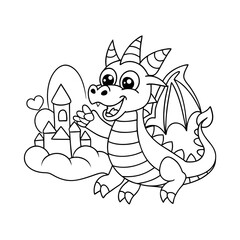 Smiling Dragon Blowing Tiny Heart Shaped Puffs of Smoke Coloring Page