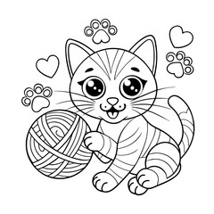 Adorable Kitten Playing with a Ball of Yarn Coloring Page