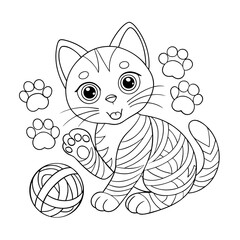 Adorable Kitten Playing with a Ball of Yarn Coloring Page