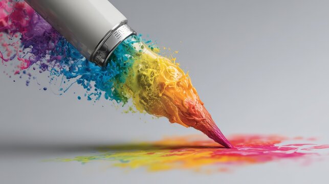 A vibrant splash of color from a creatively designed pen on a clean surface.