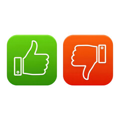 Like and dislike icons in green and red isolated on transparent background