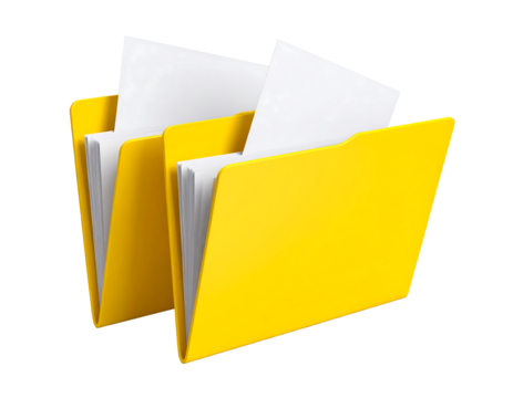 Vibrant Yellow File Folders: Organization & Productivity Icon PNG, Transparent Background.