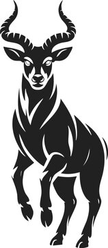 Indrik beast, mythical creature, rearing stag, vintage engraved illustration, folklore symbol, horned animal