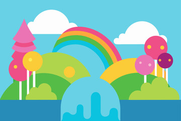 Fototapeta premium landscape with rainbow and clouds