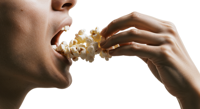 young woman eating a popcorn - Powered by Adobe