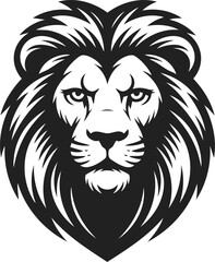 Obraz premium Lion black and white vector illustration showcasing a majestic lion's head with intricate details, perfect for various design applications