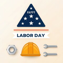 Happy labor day celebration with american flag elements and tools