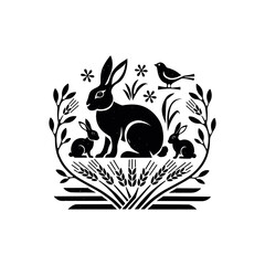 Naklejka premium easter bunny rabbit vector eating wheat. photo image theme icon logo wallpaper.