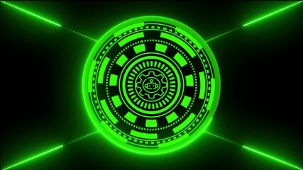 glowing green futuristic hud interface on  black background,digital circle interface effect video 4k. - Powered by Adobe