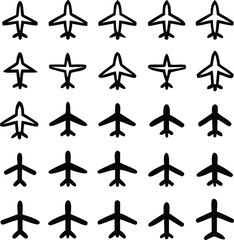 Aviation and Airport Line Icons Set – Airplane, Pilot, Terminal, Travel Symbols