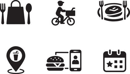 Obraz premium Food delivery service icons for online ordering and logistics isolated on transparent background