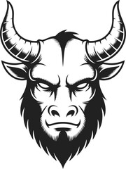 Minotaur vintage engraved illustration of a powerful creature with prominent horns and fierce expression for tattoo design or logo