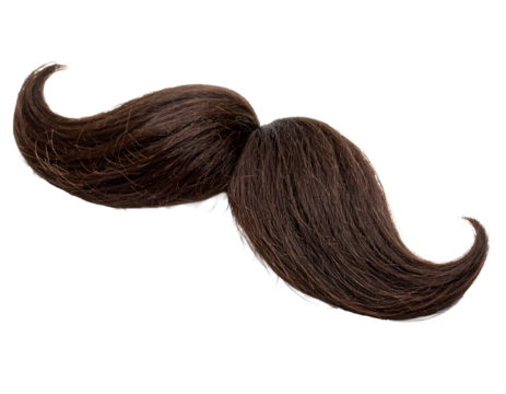Vintage Mustache: Detailed Brown Facial Hair Illustration PNG, Transparent Background.