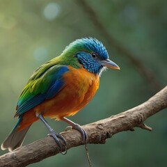 A brightly plumed bird with iridescent blue and green feathers