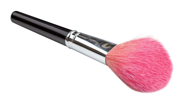 Pink Blush Brush with Black Handle for Makeup Application on Transparent Background Beauty Tool