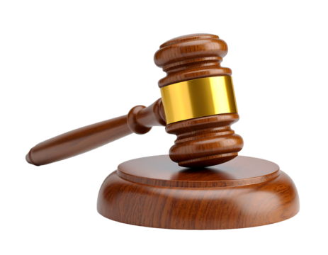 Wooden Gavel: Legal Auction Justice Symbol, Courtroom Auctioneer Hammer, Judicial Decision, Law Firm Logo, Government Authority PNG, Transparent Background.