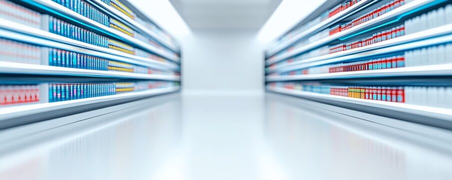 Aisle View Colorful Medicine on Shelves, Retail , Pharmacy