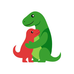 Happy dinosaur family sharing a warm hug Line Art Vector illustration