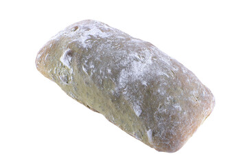 a piece of bread is sitting on a white surface