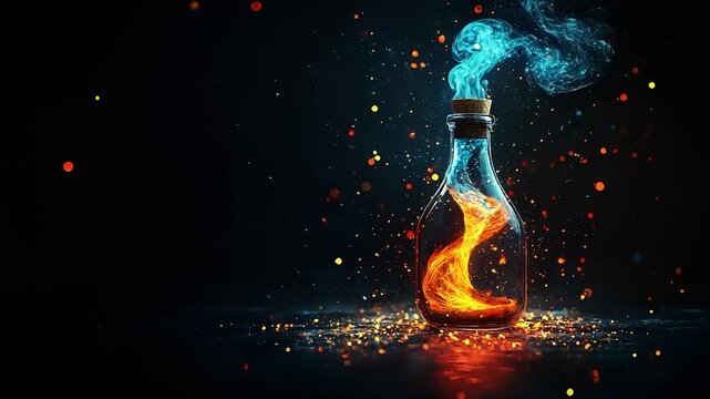 Magical potion in a glass bottle
